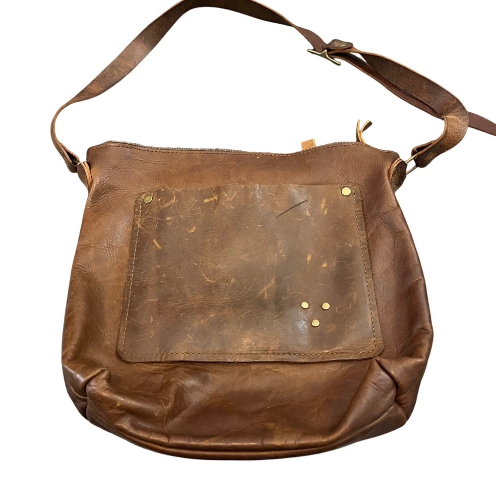 In Blue Handmade Leather Crossbody Bag Purse Brown Distressed Zip Shoulder